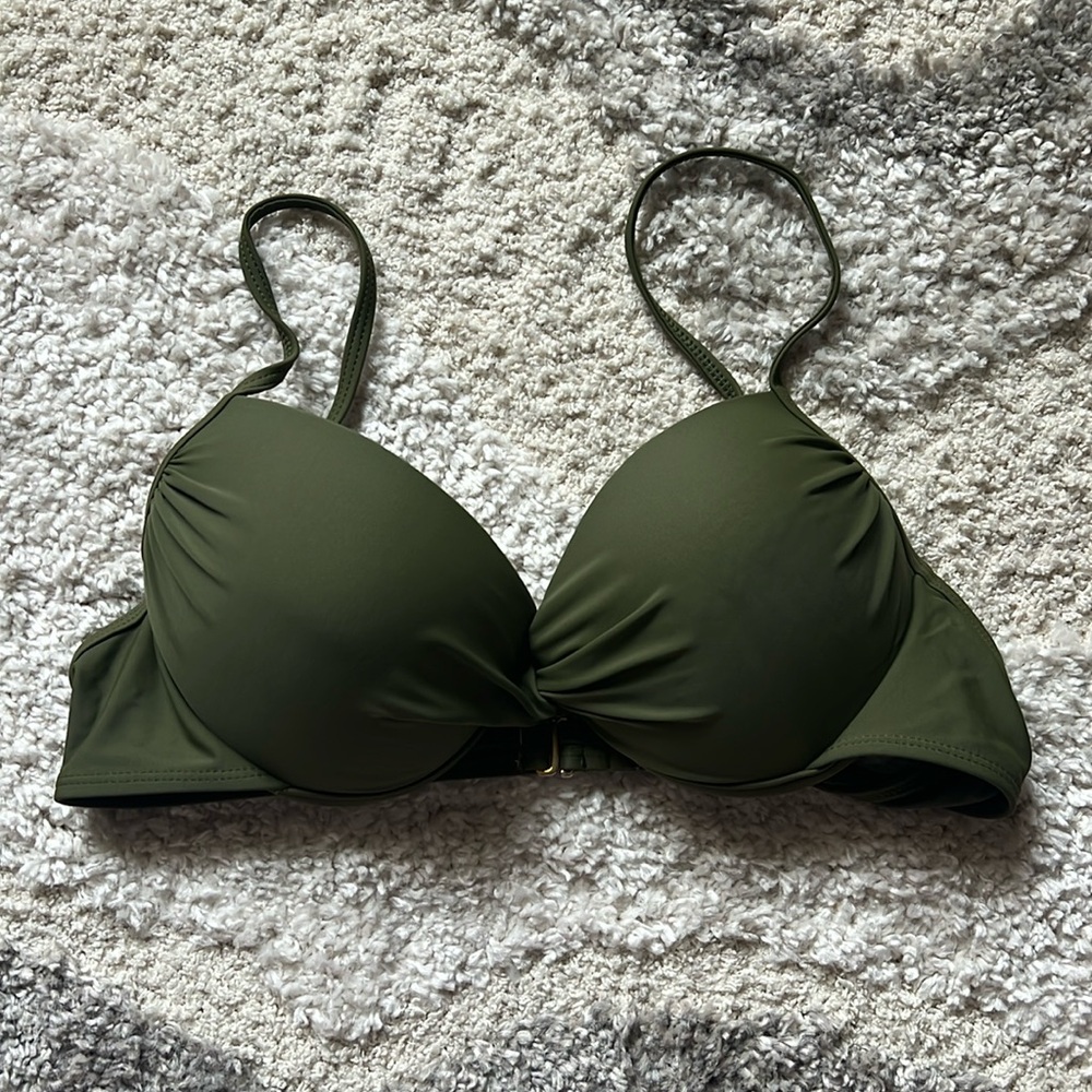 Padded army green swim top